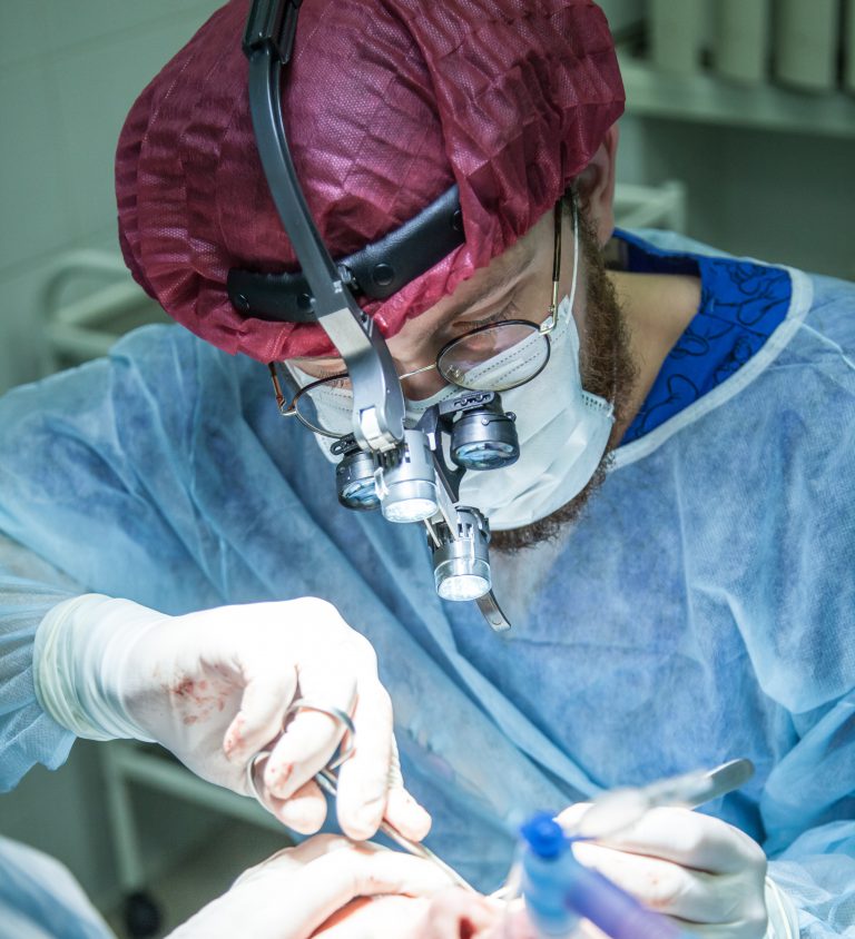 man wearing medical suit