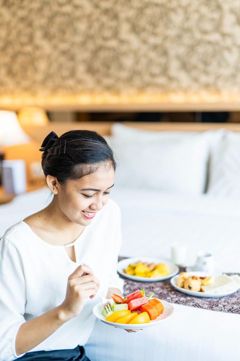 smiling woman ready to eat